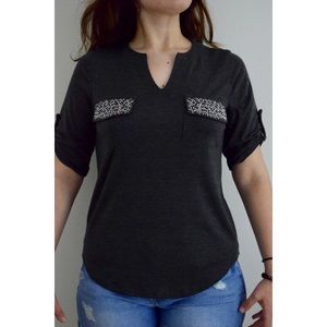 Dark Grey Sequin Pocket faith and joy Top